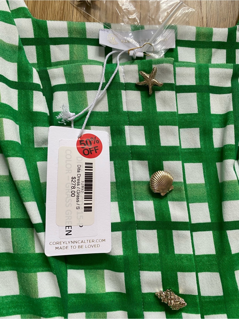 Corey Lynn Calter Green Gingham Square-Neck Mini Dress - Picture 4 of 4
